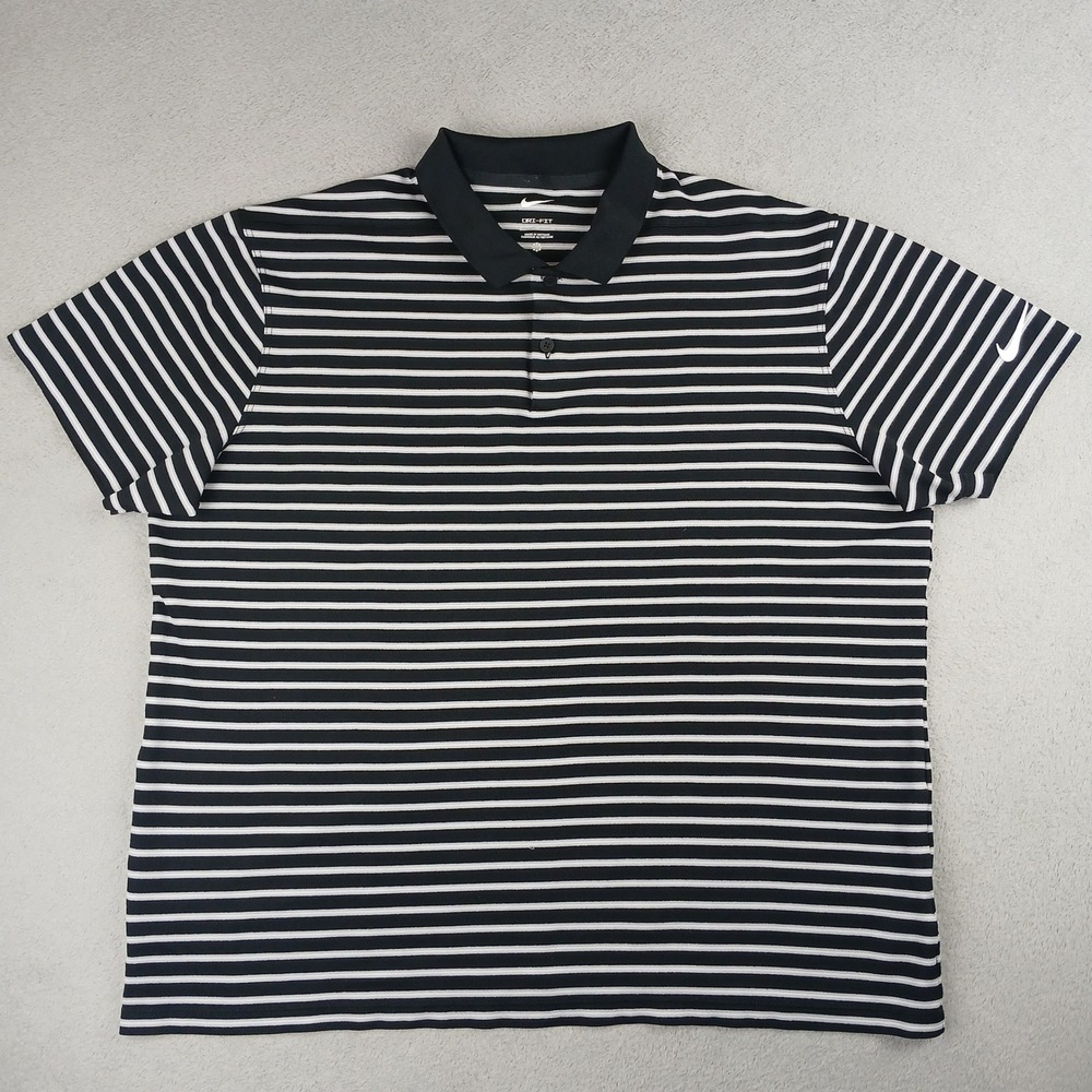 Nike Polo Shirt Mens XL Black White Striped Dri-FIT Golf Short Sleeve DH0835-010